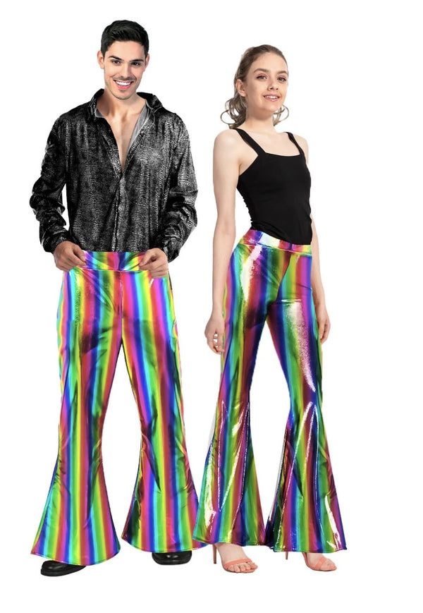 ADULT METALLIC DISCO FLARE PANTS (RAINBOW)